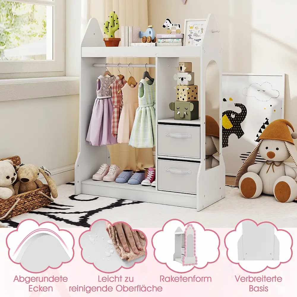 Costway Παιδική ΝτουλάπαΓκαρνταρόμπα με Ακρυλικό Καθρέφτη και Κρεμάστρες - Λευκό 107 x 81 x 38 εκ TP10455WH