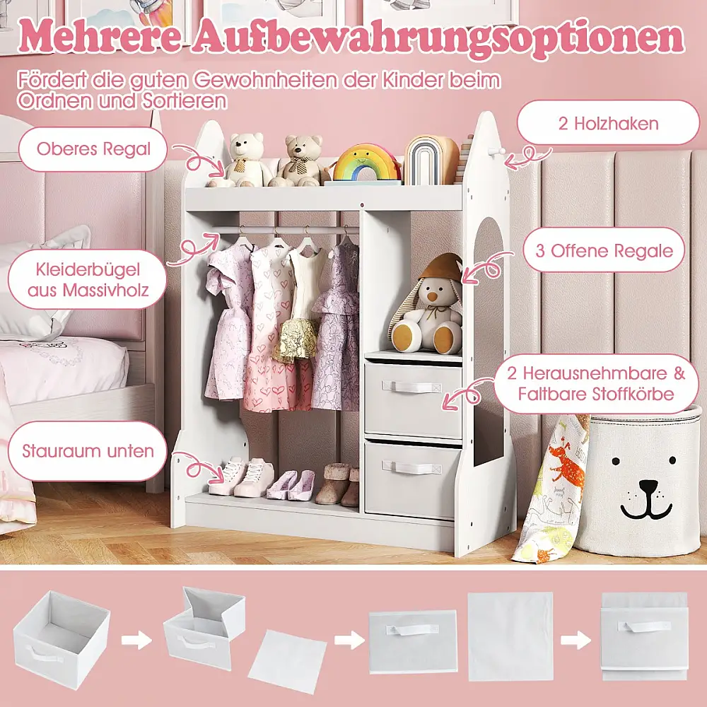 Costway Παιδική ΝτουλάπαΓκαρνταρόμπα με Ακρυλικό Καθρέφτη και Κρεμάστρες - Λευκό 107 x 81 x 38 εκ TP10455WH