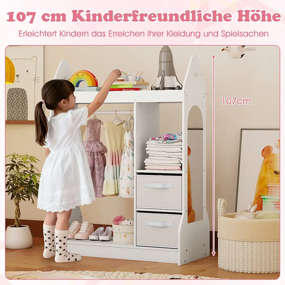 Costway Παιδική ΝτουλάπαΓκαρνταρόμπα με Ακρυλικό Καθρέφτη και Κρεμάστρες - Λευκό 107 x 81 x 38 εκ TP10455WH