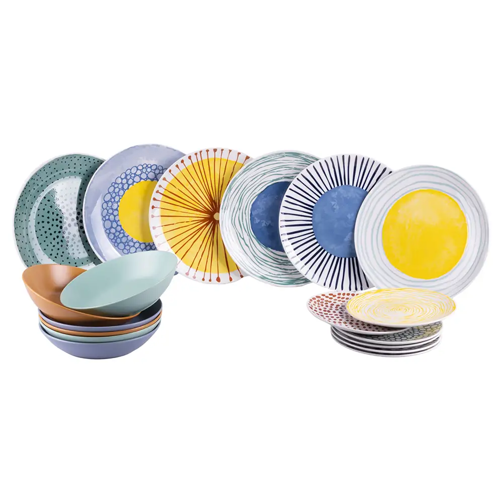 Villa d'Este Home Σετ Πιάτων 18 Τεμαχίων από Πορσελάνη και Γκρες για 6 Διαφορετικές Θέσεις Τραπέζης "Marea" 2195378