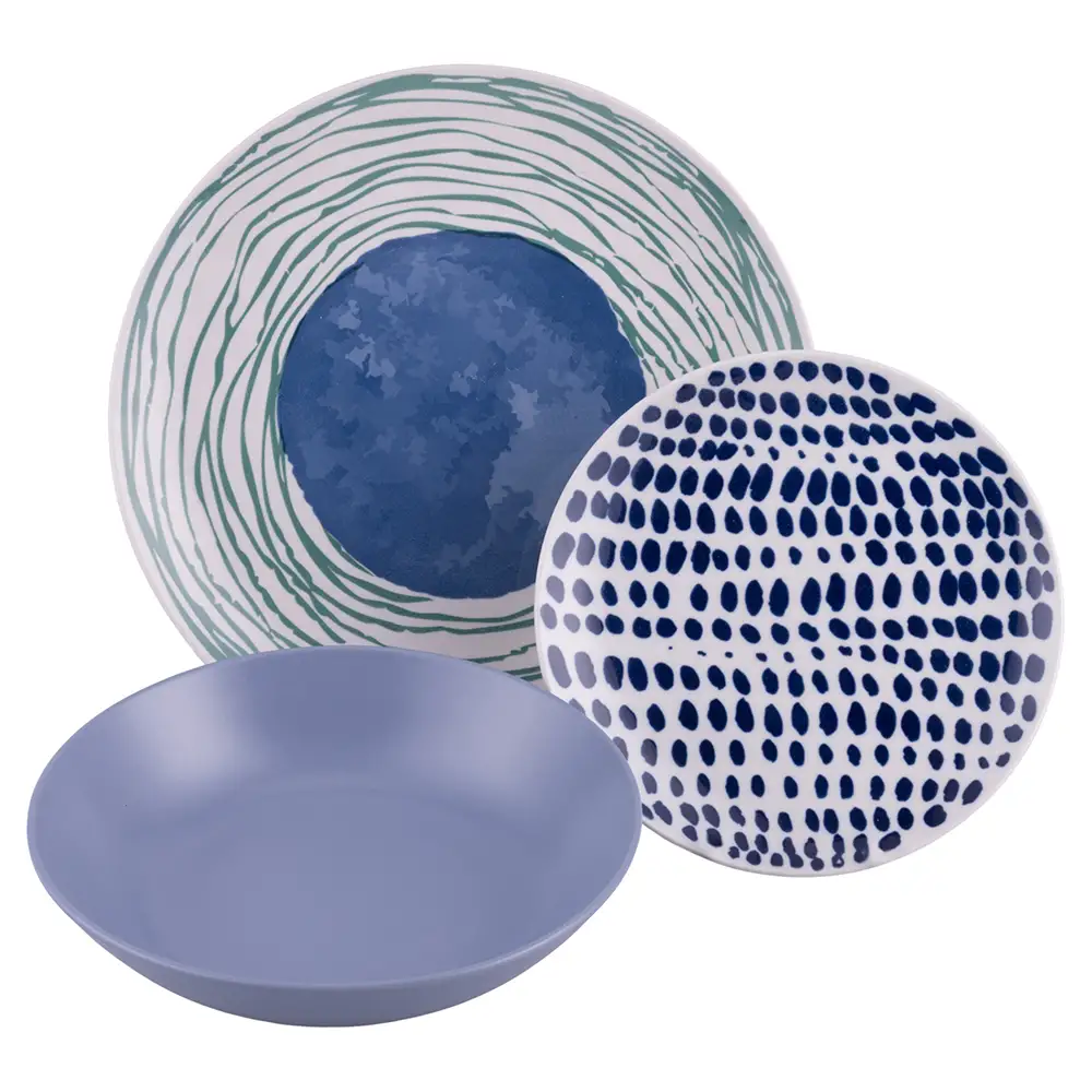 Villa d'Este Home Σετ Πιάτων 18 Τεμαχίων από Πορσελάνη και Γκρες για 6 Διαφορετικές Θέσεις Τραπέζης "Marea" 2195378