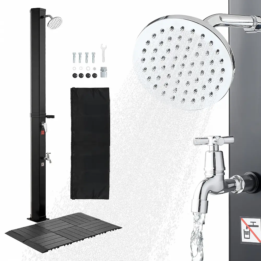 VEVOR Ηλιακό Ντους 35L, Ύψος Νεροχύτη 195cm, Με Δάπεδο & Βρυσάκι, Ρύθμιση Ζεστού/Κρύου Νερού, Αυτοστηριζόμενο, Μαύρο TYNLYQHSPVCLQMMVR001V0