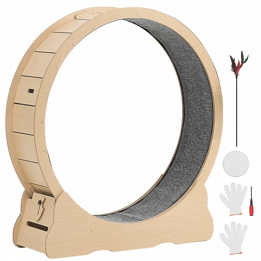VEVOR Ξύλινος Τροχός Γυμναστικής Γάτας 120cm με Τάπητα & Ασφάλεια MZMPBJMWSMDB3W6JK001V0