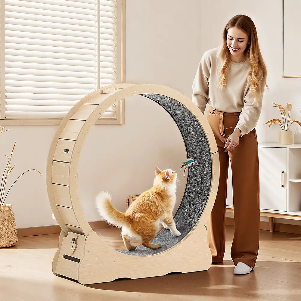 VEVOR Ξύλινος Τροχός Γυμναστικής Γάτας 120cm με Τάπητα & Ασφάλεια MZMPBJMWSMDB3W6JK001V0