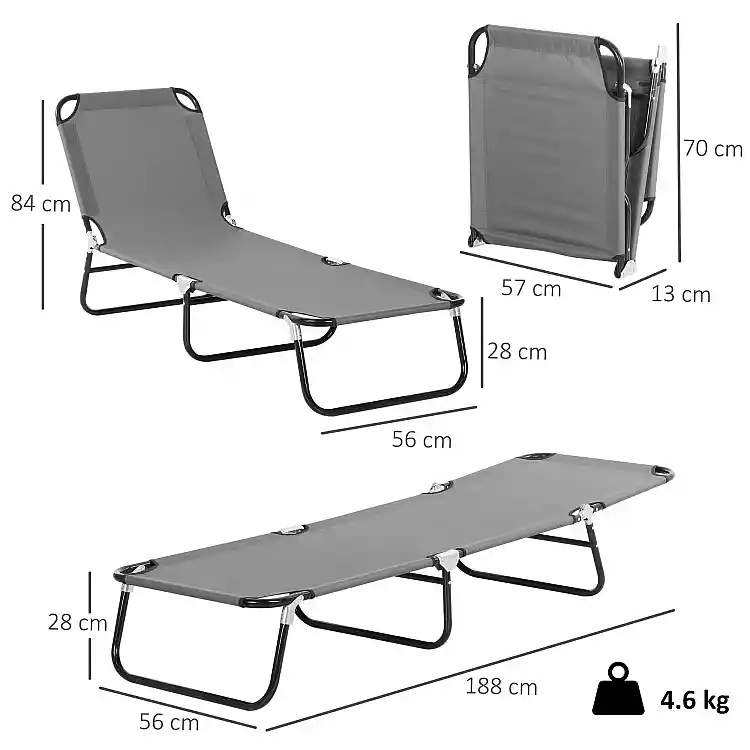 Outsunny Πτυσσόμενη Καρέκλα Κήπου με Ρυθμιζόμενη Πλάτη, Ατσάλι και Ύφασμα Oxford, 188x56x28cm, Γκρι 84B-442GY
