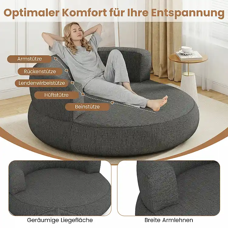 Costway Καναπές Φουσκωτός Lounger με Αποσπώμενο Κάλυμμα, Ευρύχωρη Επιφάνεια Ξαπλώματος σε Γκρι Χρώμα 61 x 164 x 160 cm HV10823GR