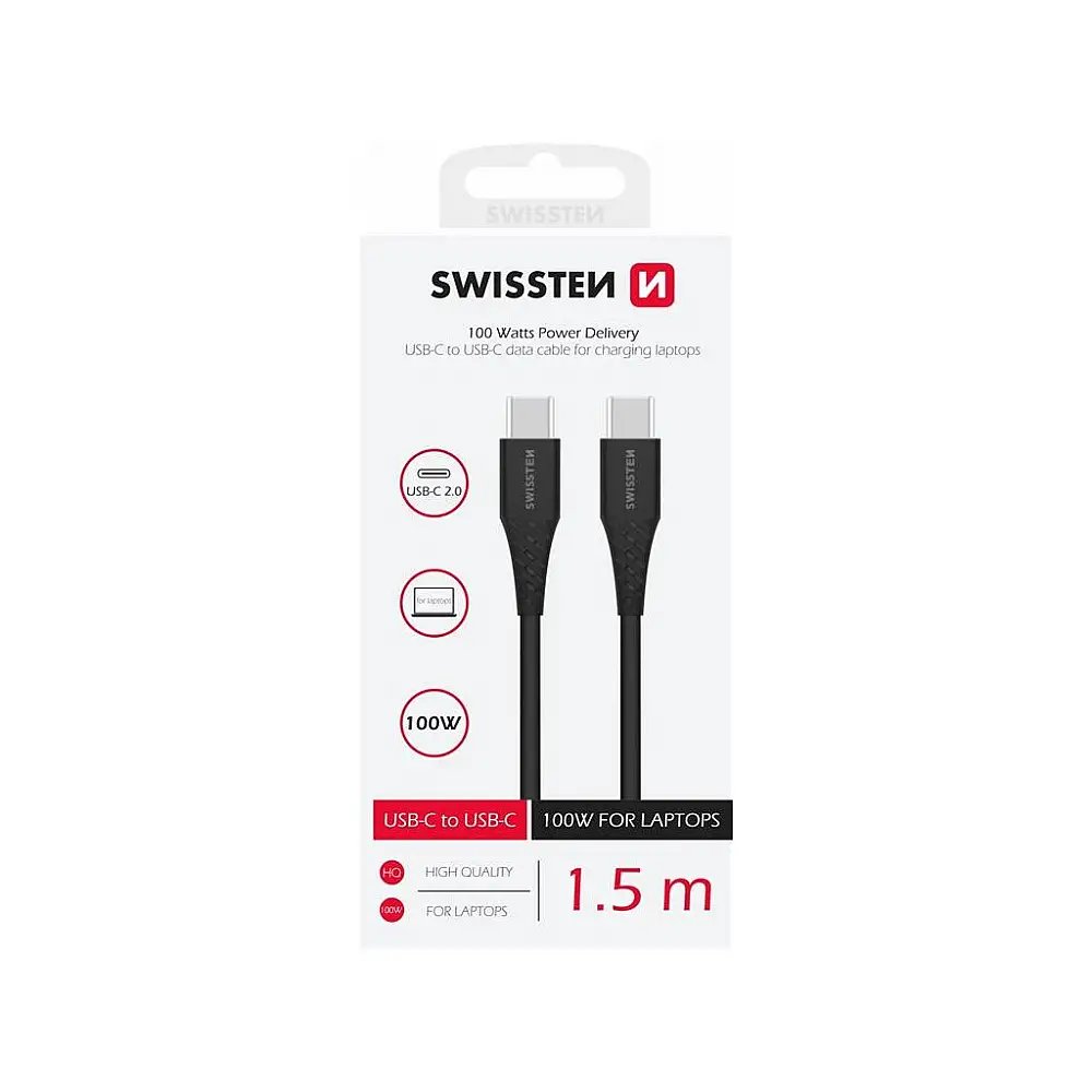 SWISSTEN Καλώδιο Δεδομένων TPE USB-C/USB-C Power Delivery 5A (100 W) 1,5 m, Μαύρο 8595217487109