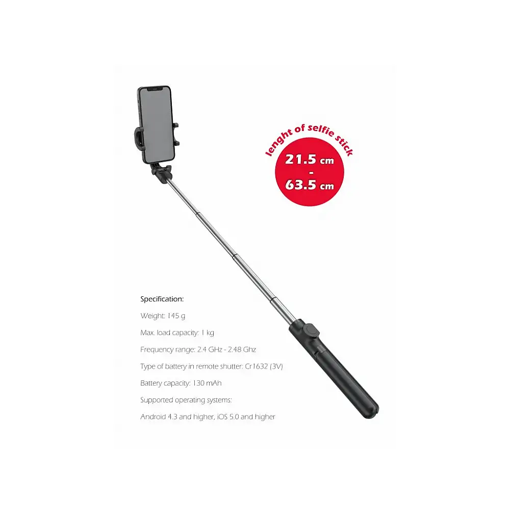 SWISSTEN Tηλεσκοπικό Τρίποδο Selfie Stick PRO Bluetooth 8595217478879