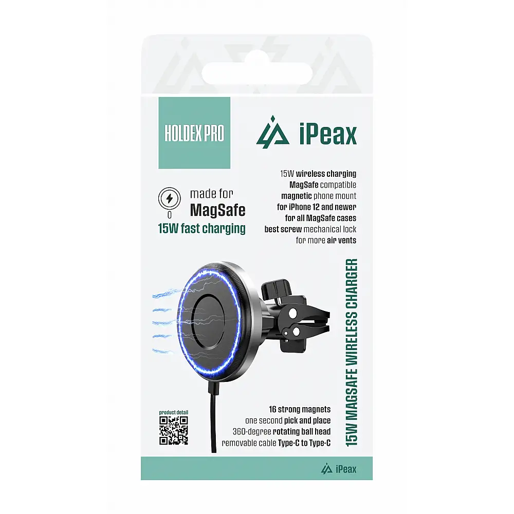 iPEAX Ασύρματη Φόρτιση Αυτοκινήτου Βάση Holdex Pro Μαύρο 8595217492226