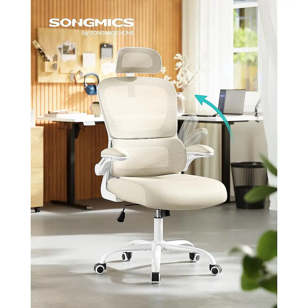SONGMICS Εργονομική Καρέκλα Γραφείου με Πλέγμα και Αναδιπλούμενα Μπράτσα OBN041L01