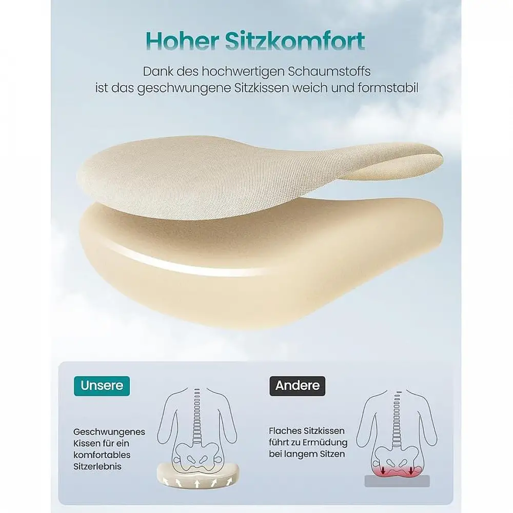 SONGMICS Εργονομική Καρέκλα Γραφείου με Ρυθμιζόμενο Ύψος και Αναδιπλούμενα Μπράτσα - Μέγιστο Φορτίο 150 kg - Κεφαλάρι - Χρώμα Καπουτσίνο Μπεζ OBN088LH02