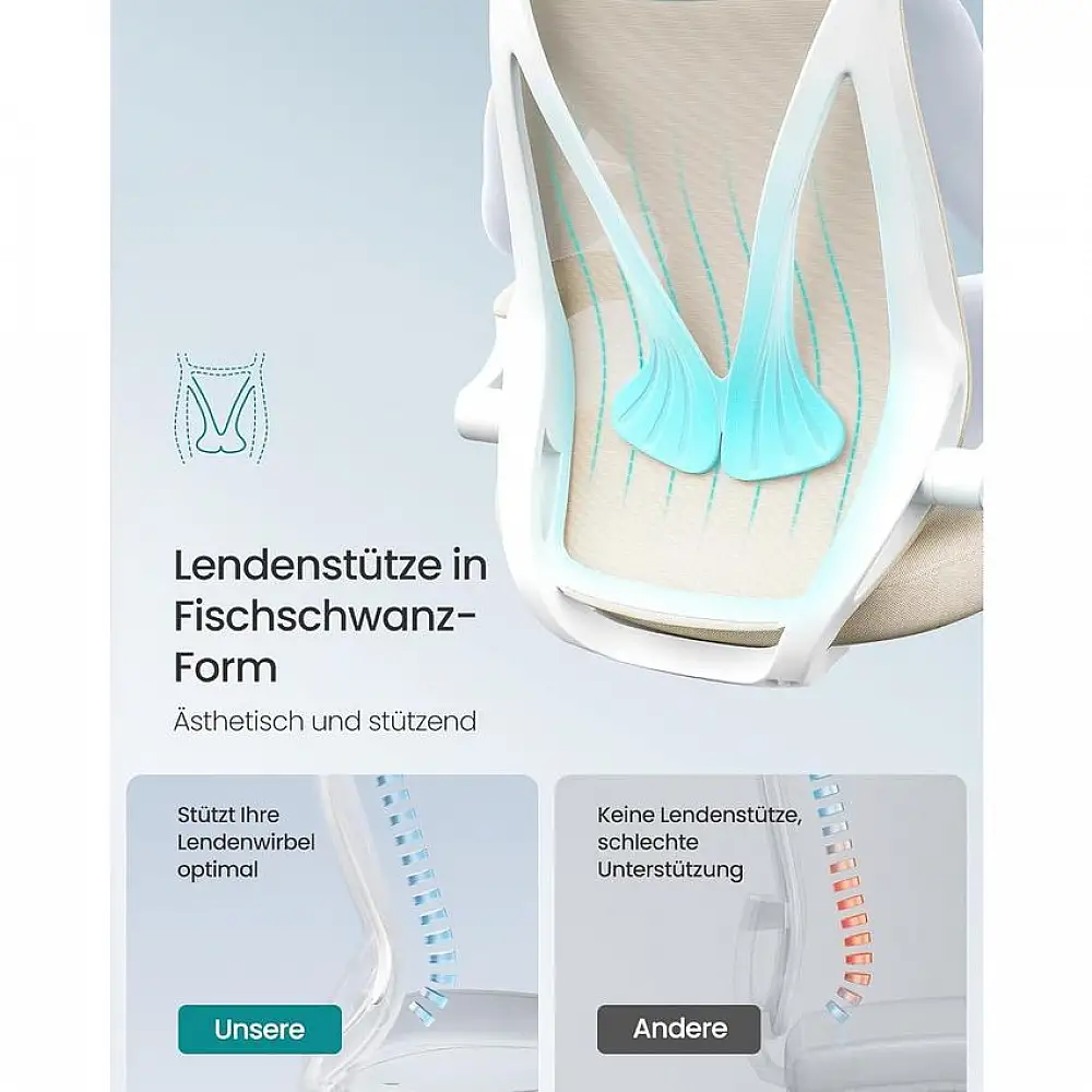 SONGMICS Εργονομική Καρέκλα Γραφείου με Ρυθμιζόμενο Ύψος και Αναδιπλούμενα Μπράτσα - Μέγιστο Φορτίο 150 kg - Κεφαλάρι - Χρώμα Καπουτσίνο Μπεζ OBN088LH02
