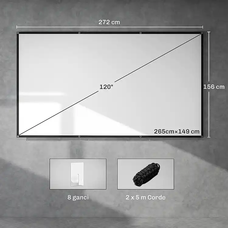 HOMCOM 120" Οθόνη Προβολής 16:9 HD 4K/8K, Πτυσσόμενη και Φορητή, Αντιρυτιδική και Πλενόμενη, Διπλής Όψης, Λευκή 001-025V01WT