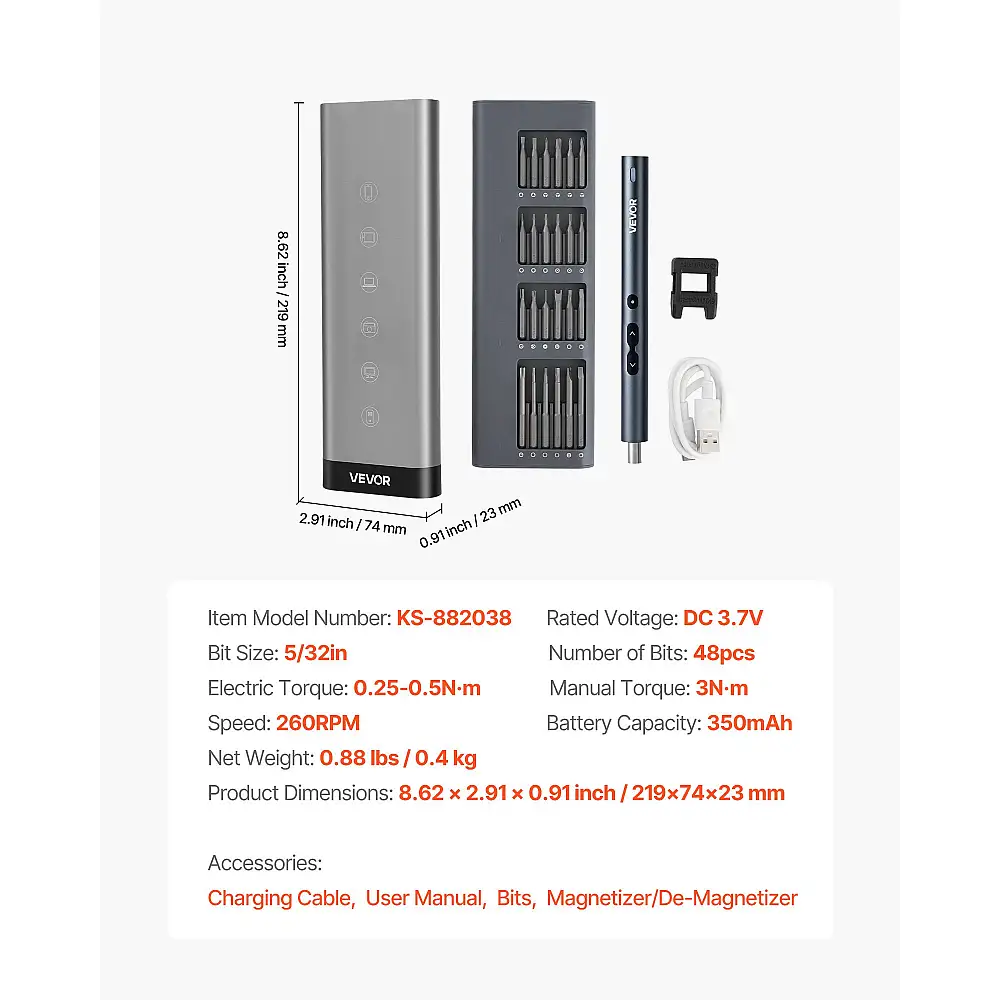 VEVOR Ηλεκτρικό Κατσαβίδι Ακριβείας με 48 Μύτες για Επισκευές Συσκευών DDLSD4V350MAY238C001V9