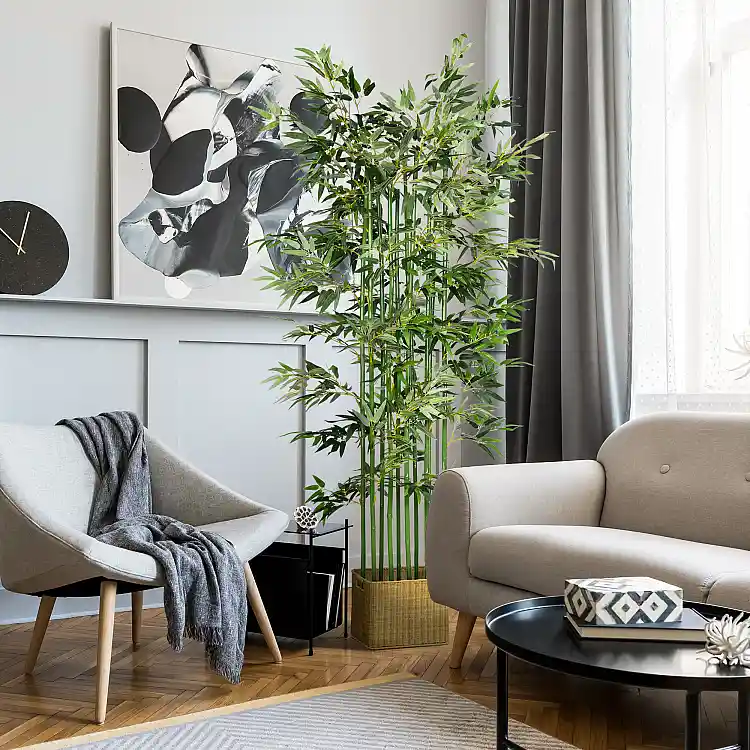 HOMCOM Υψηλή Τεχνητή Φυλή Μπαμπού 180 cm με 1640 Φύλλα και Βάση από Πεύκο 35x10x10 cm, Πράσινο 830-686V00GN