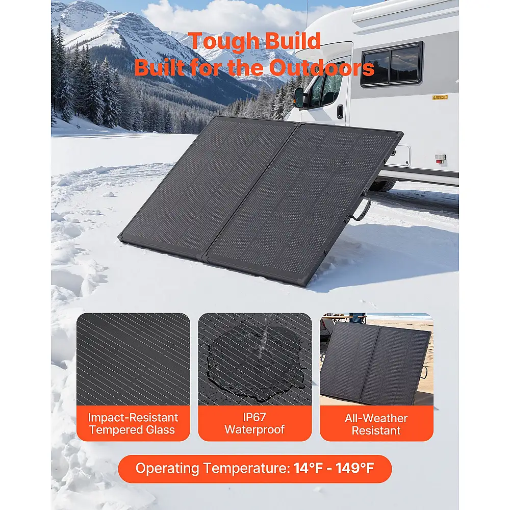 VEVOR Πτυσσόμενο Ηλιακό Πάνελ 200W με Σκελετό, Υψηλής Απόδοσης Μονοκρυσταλλικό Φορητό Φορτιστής με 30A PWM Ελεγκτή & MC4, IP67 Αδιάβροχο για Κατασκηνώσεις, Πεζοπορίες, RV Ταξίδια ZDDKTYNB12005TKXJ001V2