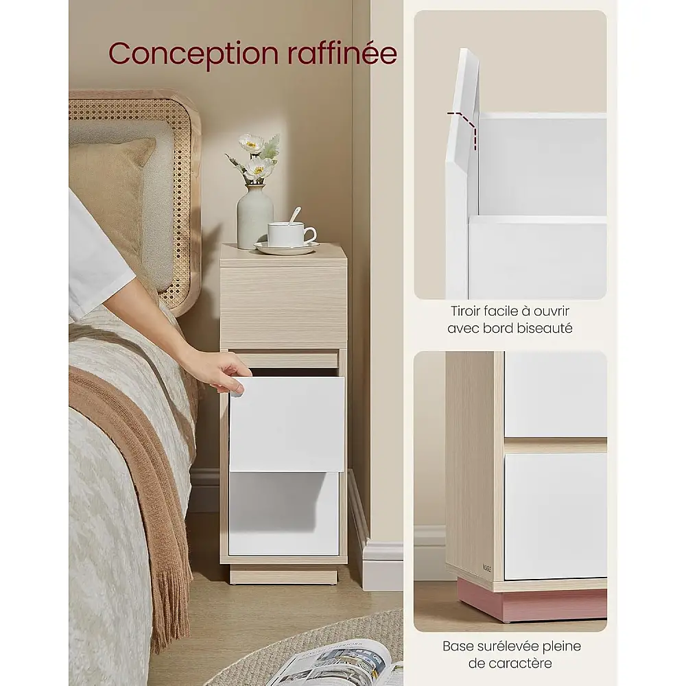 VASAGLE Κομοδίνο Kailyn Collection με 2 Συρτάρια και Ανοιχτό Χώρο, Φυσικό Μπεζ και Λευκό LET656N01