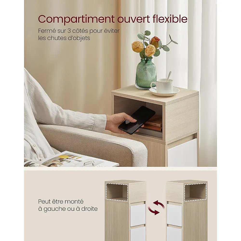 VASAGLE Κομοδίνο Kailyn Collection με 2 Συρτάρια και Ανοιχτό Χώρο, Φυσικό Μπεζ και Λευκό LET656N01