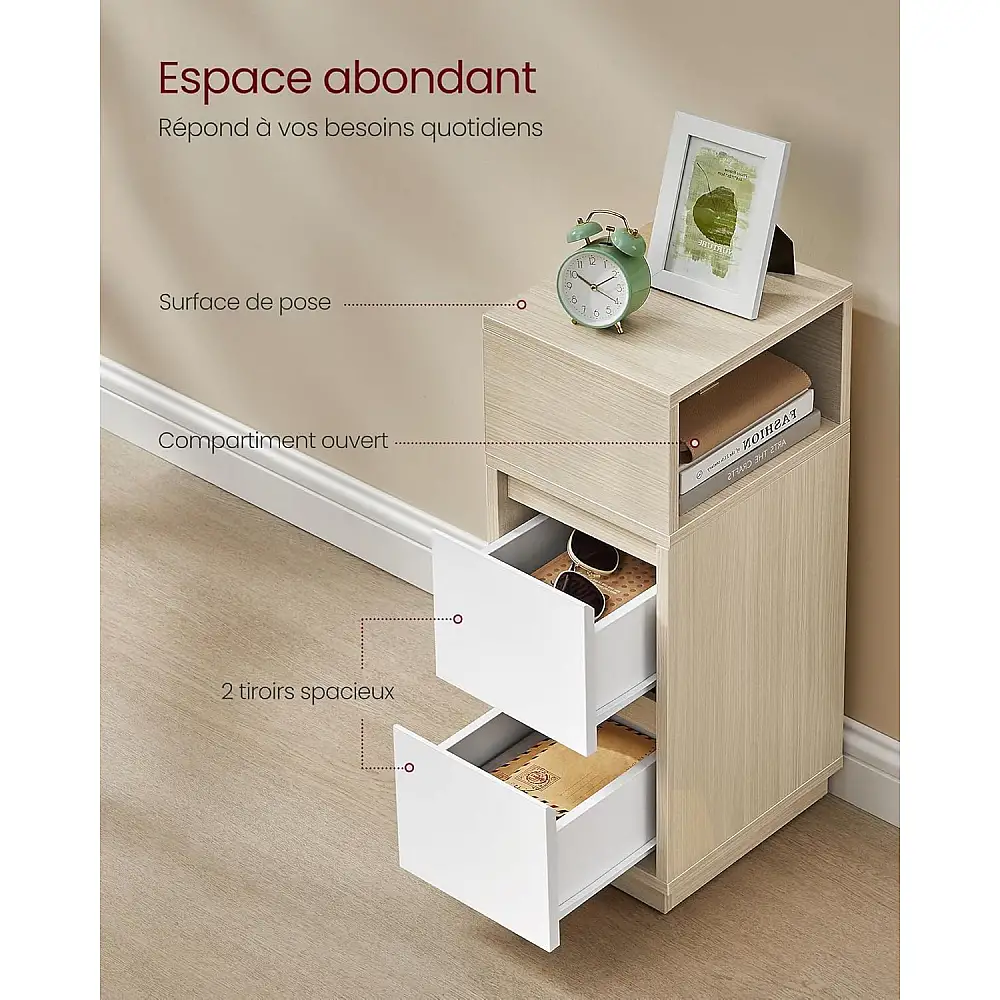 VASAGLE Κομοδίνο Kailyn Collection με 2 Συρτάρια και Ανοιχτό Χώρο, Φυσικό Μπεζ και Λευκό LET656N01