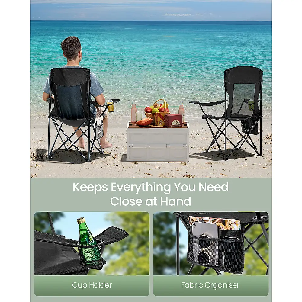 SONGMICS Αναδιπλούμενες Εξωτερικές Καρέκλες (Σετ 2), Υψηλής Πλάτης, Ρυθμιζόμενα Μπράτσα, Βάρος 330 lb, Ink Black , 97x86.5x51.5cm GCB028B02