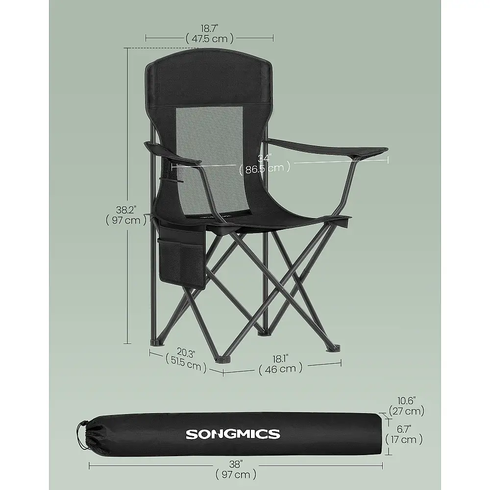 SONGMICS Αναδιπλούμενες Εξωτερικές Καρέκλες (Σετ 2), Υψηλής Πλάτης, Ρυθμιζόμενα Μπράτσα, Βάρος 330 lb, Ink Black , 97x86.5x51.5cm GCB028B02