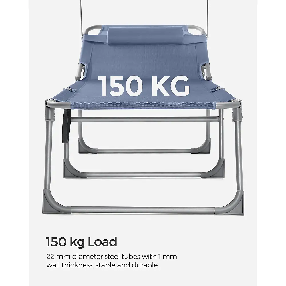 SONGMICS Πτυσσόμενη Ξαπλώστρα με Σκίαστρο και Ρυθμιζόμενο Προσκέφαλο, Μπλε, Μέγ. Φορτ. 150 kg, 193x53x29cm GCB192Q01