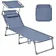 SONGMICS Πτυσσόμενη Ξαπλώστρα με Σκίαστρο και Ρυθμιζόμενο Προσκέφαλο, Μπλε, Μέγ. Φορτ. 150 kg, 193x53x29cm GCB192Q01