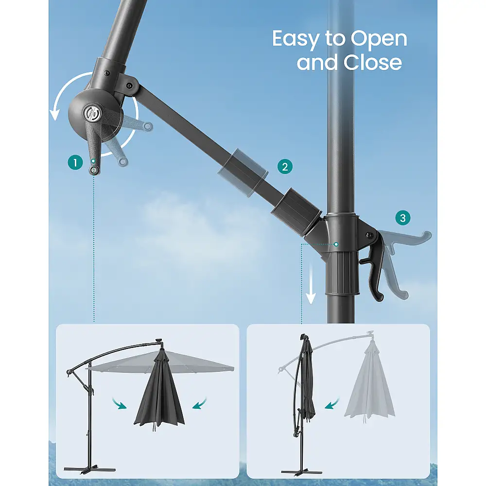 SONGMICS Ομπρέλα Κήπου Cantilever 3μ με LED Φωτισμό και Βάση, Γκρι, φ300×245cm GPU118G01V1