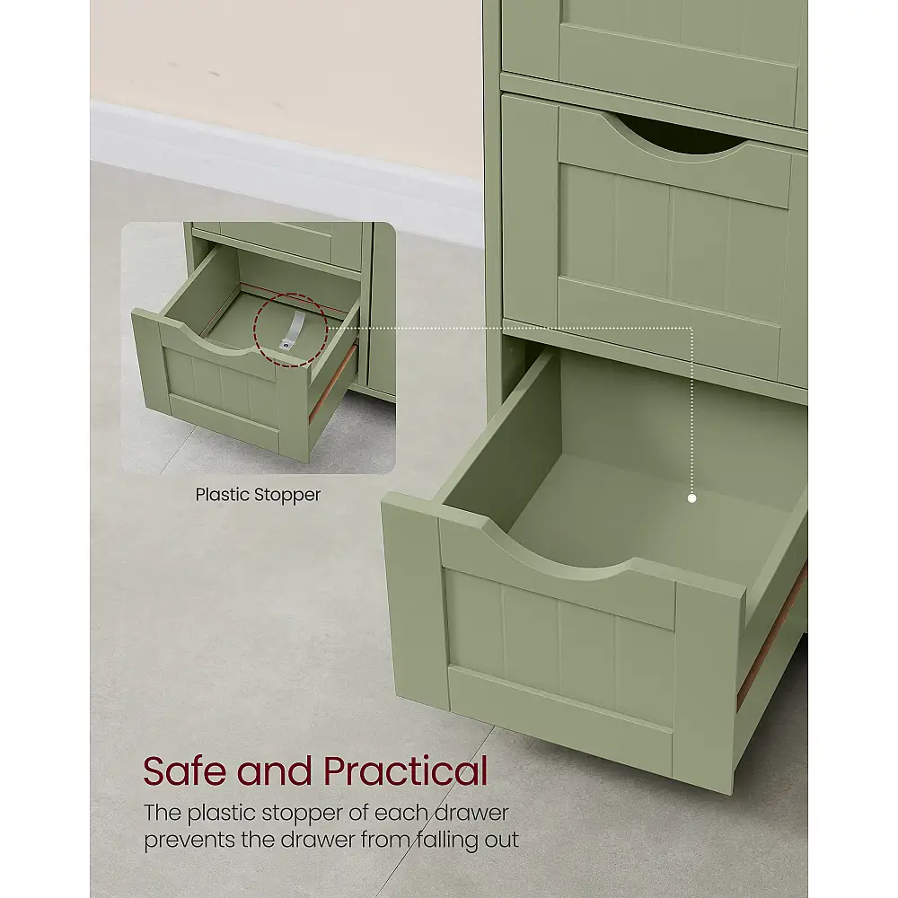 VASAGLE Πράσινο Ερμάριο Μπάνιου με 4 Συρτάρια & Ρυθμιζόμενο Ράφι-, 55x30x82cm LHC041C02