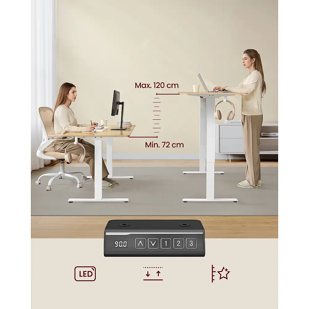 VASAGLE Λευκός Ηλεκτρικός Ρυθμιζόμενος Σκελετός Γραφείου Stand-Sit με Μνήμη Ύψους για 3 Θέσεις, 140x59.6x 119cm LSD021W01V2