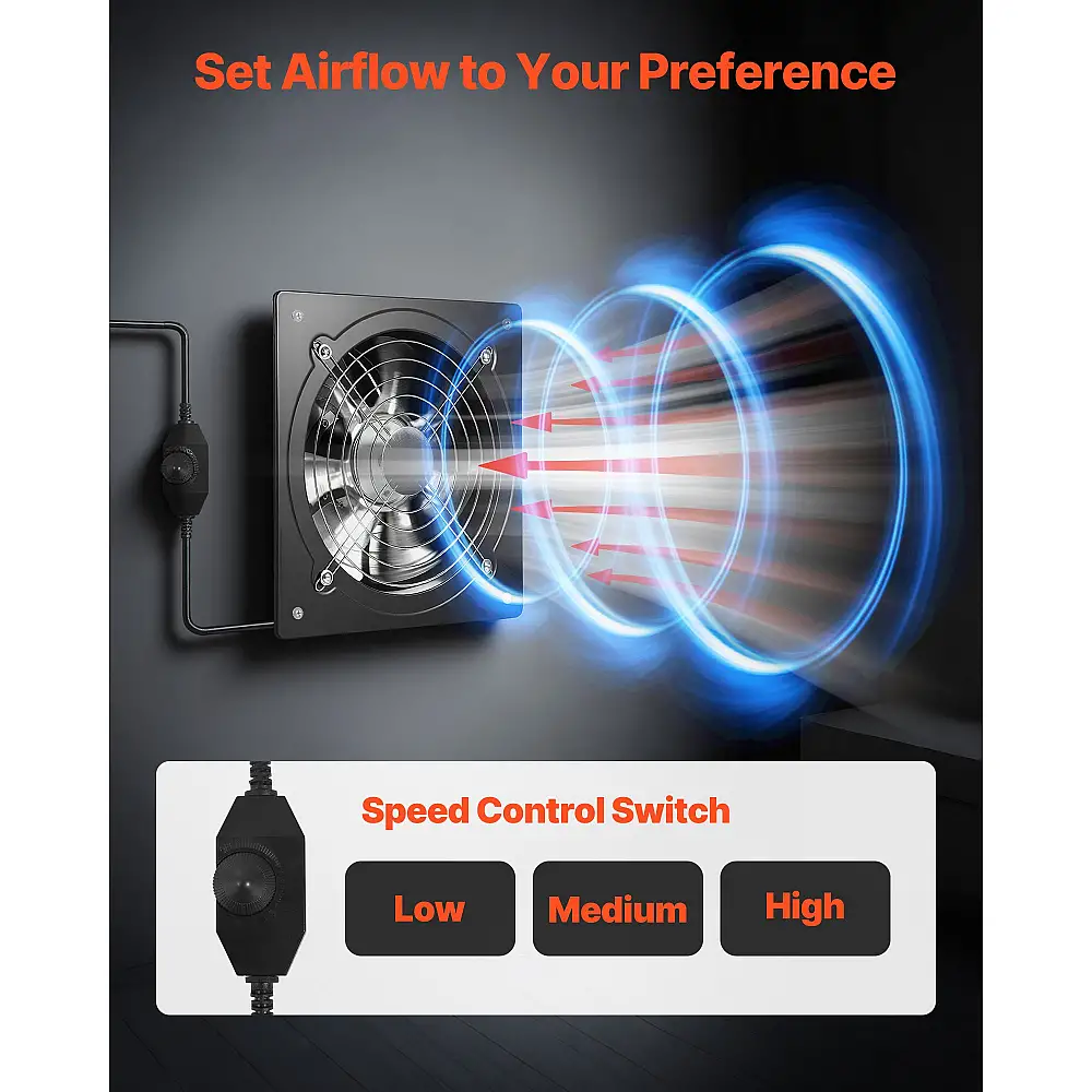 VEVOR Εξαεριστήρας Τοίχου 25.4 εκ., 988 CFM Υψηλής Ταχύτητας με Έλεγχο Ταχύτητας, Χαμηλή Κατανάλωση, Φορητός Εξαεριστήρας για Σοφίτα, Γκαράζ, Υπόγειο, Εργαστήριο, Κουζίνα, Κοτέτσι, Μαύρος SDKZTFS10INCUA4K9001V2