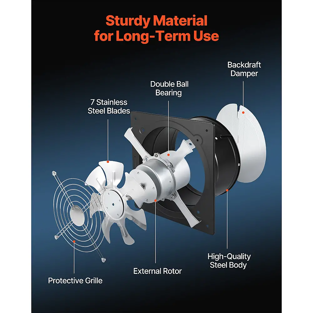 VEVOR Εξαεριστήρας Τοίχου 25.4 εκ., 988 CFM Υψηλής Ταχύτητας με Έλεγχο Ταχύτητας, Χαμηλή Κατανάλωση, Φορητός Εξαεριστήρας για Σοφίτα, Γκαράζ, Υπόγειο, Εργαστήριο, Κουζίνα, Κοτέτσι, Μαύρος SDKZTFS10INCUA4K9001V2