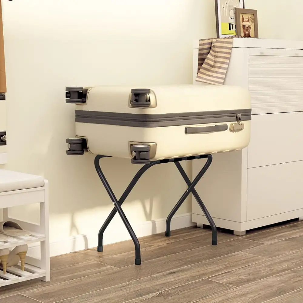 vidaXL Αναδιπλούμενη Βάση Αποσκευών Ξενοδοχείου από Ατσάλι και Νάιλον σε Μαύρο Χρώμα 153077