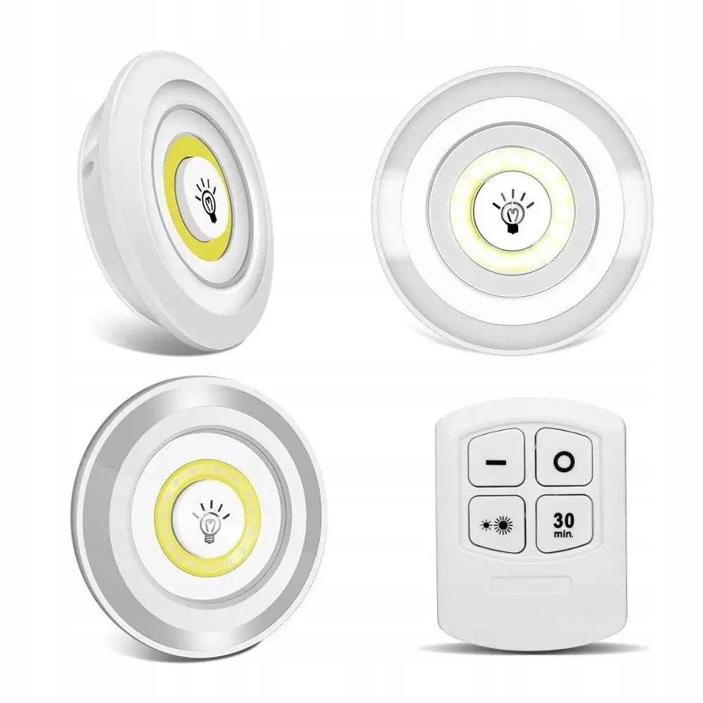 Verk Group Ασύρματος LED Φωτισμός COB 3 τεμαχίων με Τηλεχειριστήριο και Αυτοκόλλητη Τοποθέτηση 5907451317563