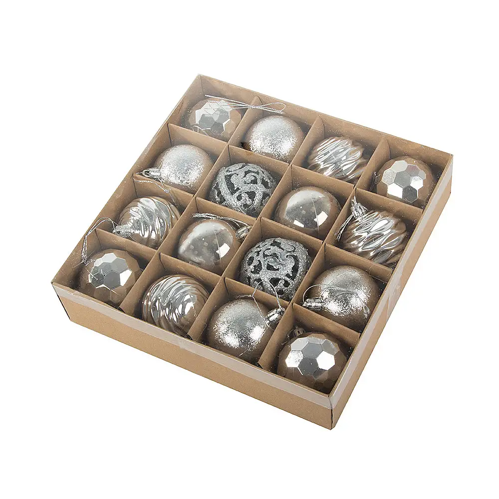 Verk Group Χριστουγεννιάτικες Μπάλες Δέντρου 6εκ. - Σετ 16τμχ σε Ασημί Σχέδια 5907451351017