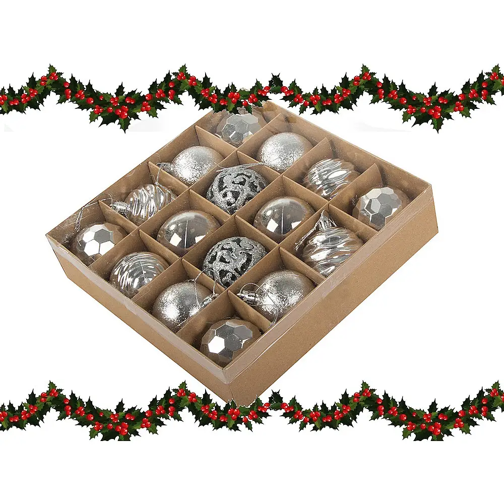 Verk Group Χριστουγεννιάτικες Μπάλες Δέντρου 6εκ. - Σετ 16τμχ σε Ασημί Σχέδια 5907451351017
