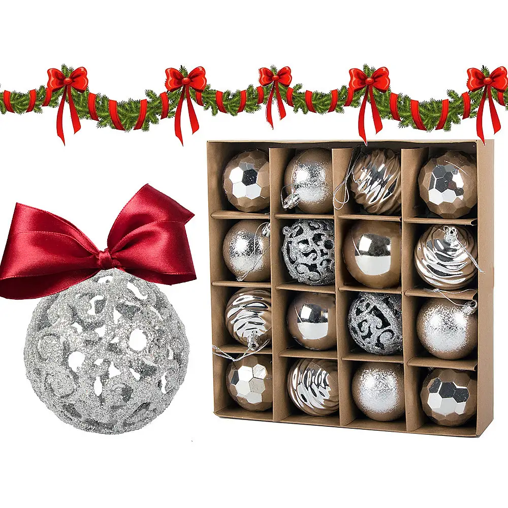 Verk Group Χριστουγεννιάτικες Μπάλες Δέντρου 6εκ. - Σετ 16τμχ σε Ασημί Σχέδια 5907451351017