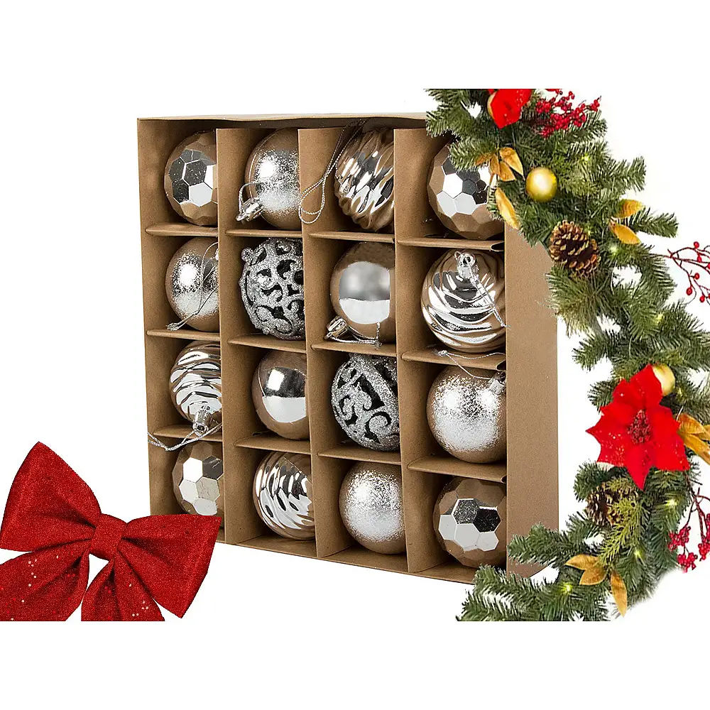 Verk Group Χριστουγεννιάτικες Μπάλες Δέντρου 6εκ. - Σετ 16τμχ σε Ασημί Σχέδια 5907451351017