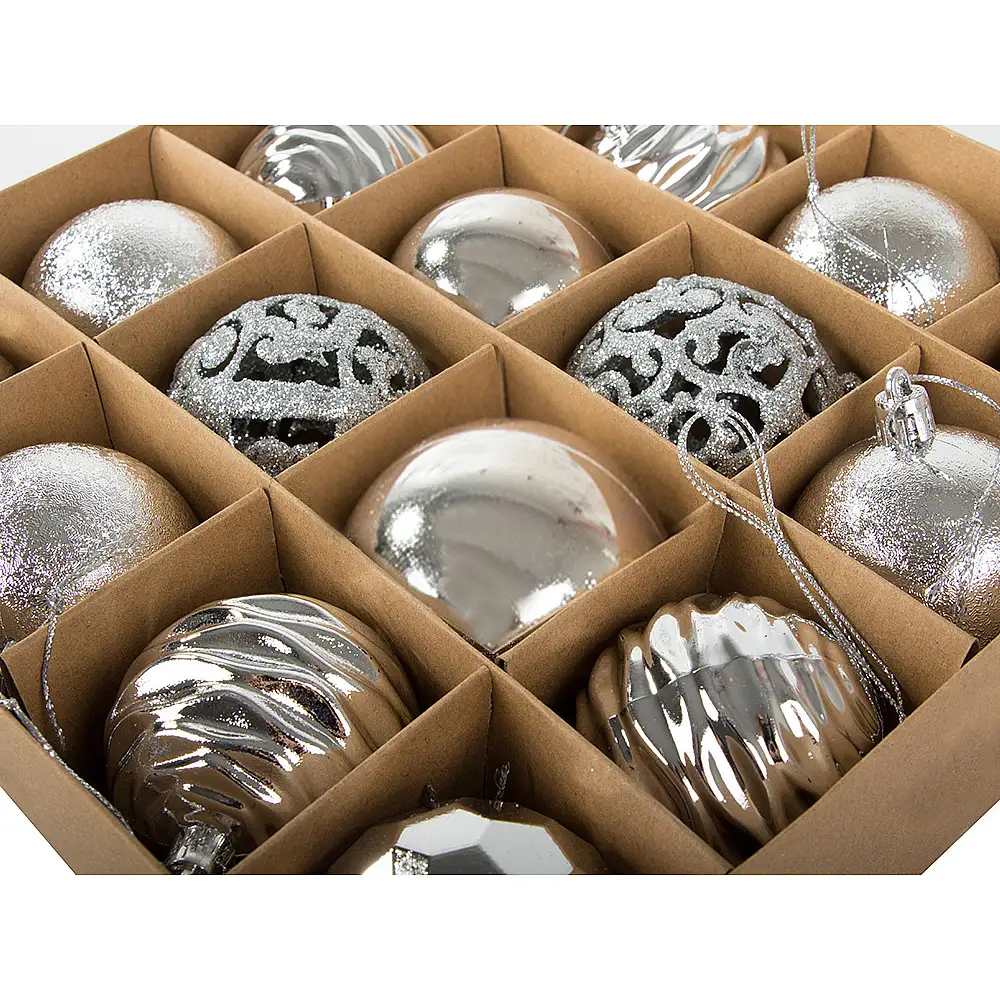 Verk Group Χριστουγεννιάτικες Μπάλες Δέντρου 6εκ. - Σετ 16τμχ σε Ασημί Σχέδια 5907451351017