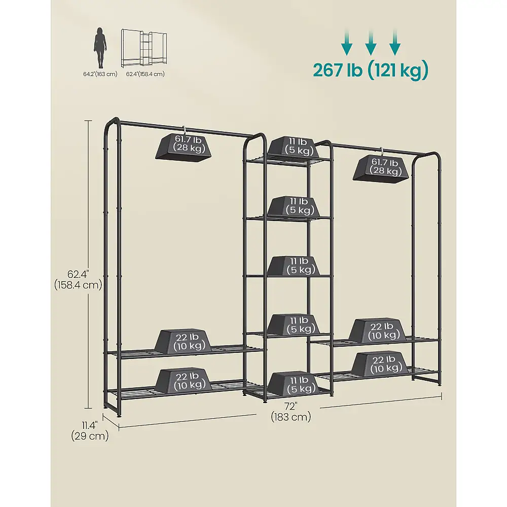 SONGMICS Μεταλλική Κρεμάστρα Ρούχων 29 x 183 x 158.4 cm με Ράφια Αποθήκευσης LGR463B01V1