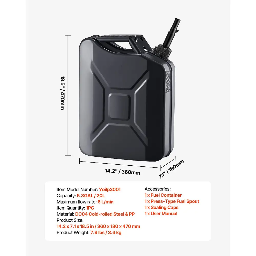 VEVOR Καναπές Μεταφοράς Καυσίμου 20L με Στόμιο & Άνετη Λαβή, Μέγ. Ροή 6L/min, Ανθεκτικός & Αντικορρωτικός, Μαύρος JSBXSYXJYK1JYXHY5001V0