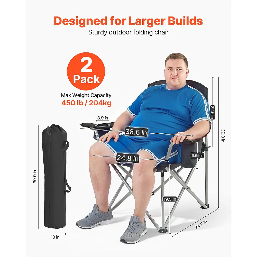 VEVOR Σετ 2 Μεγάλες Πτυσσόμενες Καρέκλες Κάμπινγκ με Αντοχή 204 kg HWZDYXDXXSYSM48PB001V0