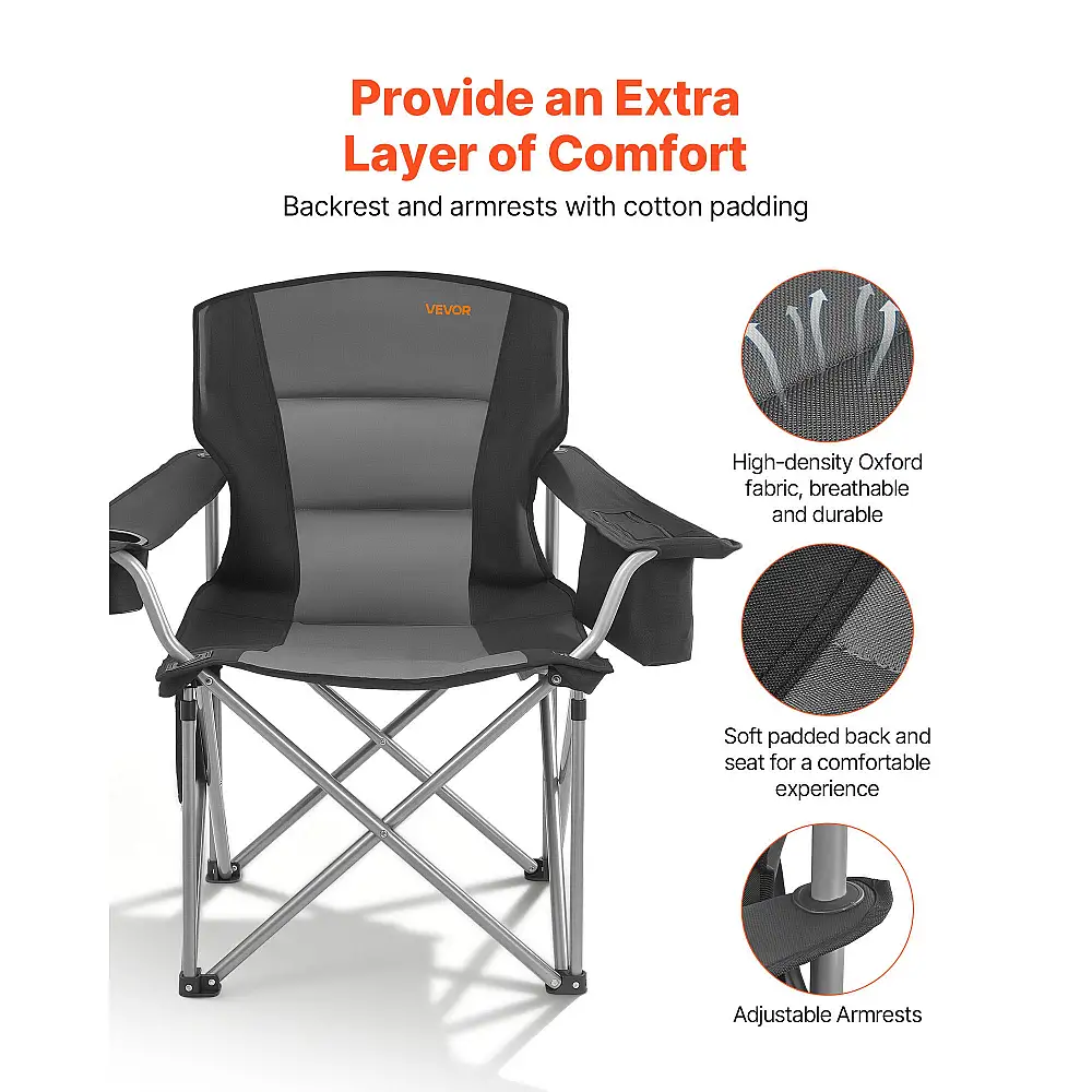 VEVOR Σετ 2 Μεγάλες Πτυσσόμενες Καρέκλες Κάμπινγκ με Αντοχή 204 kg HWZDYXDXXSYSM48PB001V0