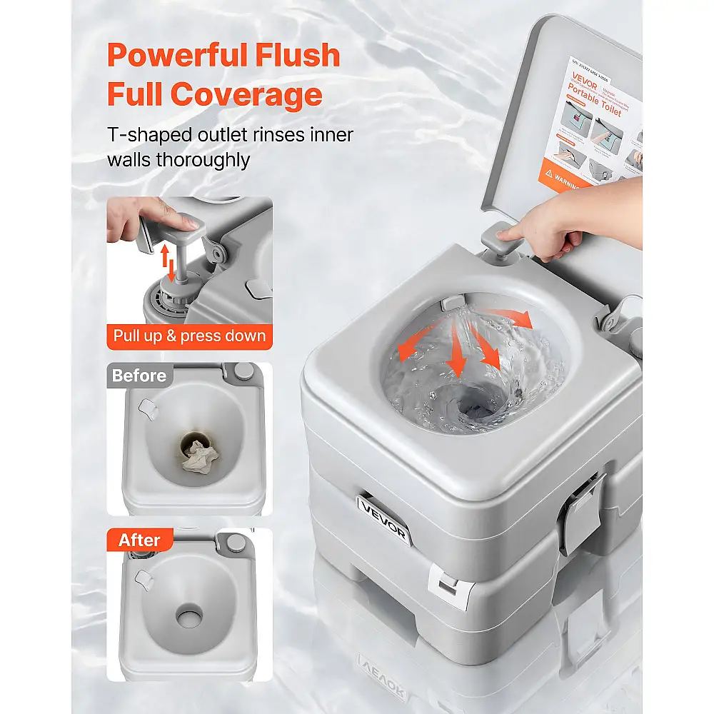 VEVOR Φορητή Τουαλέτα 20Λ, Αποσπώμενη Δεξαμενή, Ένδειξη Στάθμης, 120 Χρήσεις, Μεταφορά & Αποθήκευση DCXBXSMT53GAB3YT1001V0