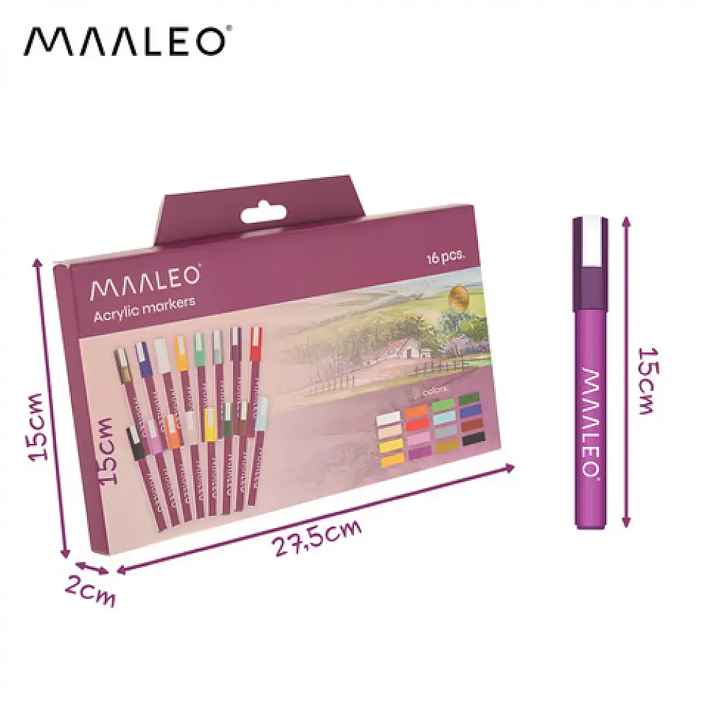 Maaleo Σετ 16 τμχ Ακρυλικοί Μαρκαδόροι , Αδιάβροχοι και Ανθεκτικοί για Ζωγραφική σε Πέτρες 27051