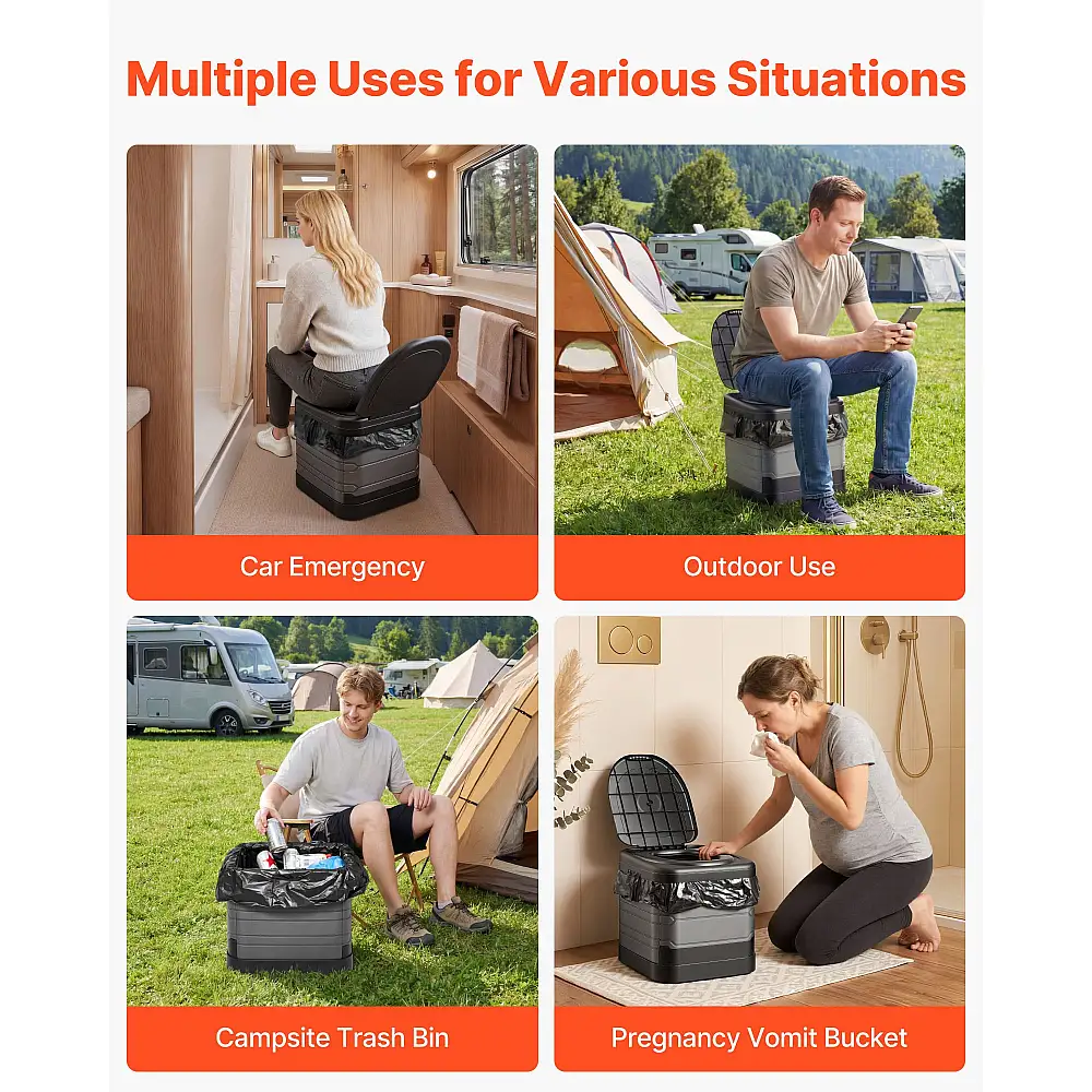 VEVOR Φορητή Τουαλέτα 150kg, Αναδιπλούμενη Τουαλέτα Κάμπινγκ με Τσάντα Μεταφοράς και Σακούλες Απορριμμάτων KZDBXSMTSLFX8WWHC001V0