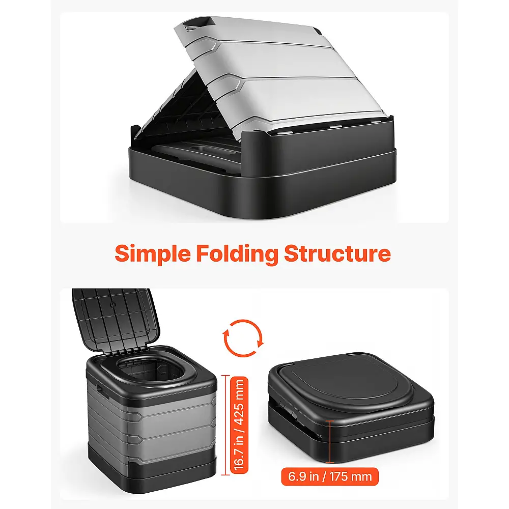 VEVOR Φορητή Τουαλέτα 150kg, Αναδιπλούμενη Τουαλέτα Κάμπινγκ με Τσάντα Μεταφοράς και Σακούλες Απορριμμάτων KZDBXSMTSLFX8WWHC001V0