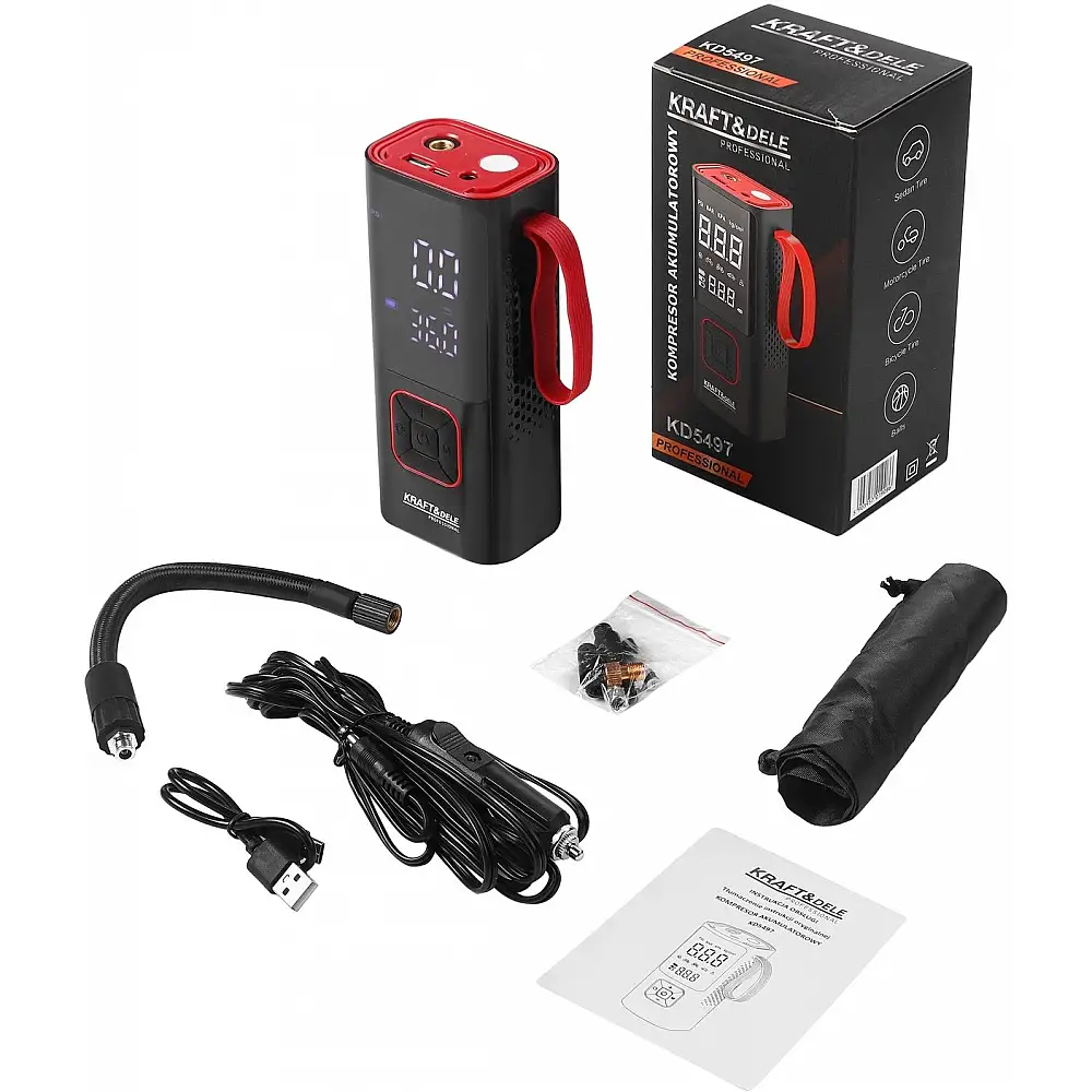 Kraft&Dele Φορητός Επαναφορτιζόμενος Αεροσυμπιεστής Μπαταρίας 7800mAh (150 PSI) KD-5497