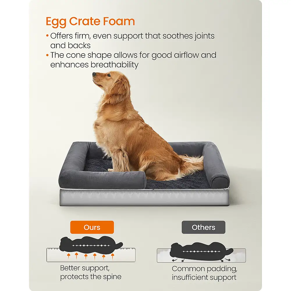 Feandrea Ορθοπεδικό αδιάβροχο κρεβάτι σκύλου μεγάλου μεγέθους με αφαιρούμενο πλενόμενο κάλυμμα, υπερυψωμένα άκρα και αντιολισθητική βάση 107 x 81 x 20 εκ., σκούρο γκρι PGW077G01V1