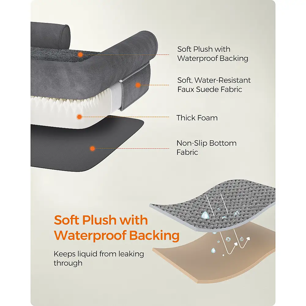 Feandrea Ορθοπεδικό αδιάβροχο κρεβάτι σκύλου μεγάλου μεγέθους με αφαιρούμενο πλενόμενο κάλυμμα, υπερυψωμένα άκρα και αντιολισθητική βάση 107 x 81 x 20 εκ., σκούρο γκρι PGW077G01V1